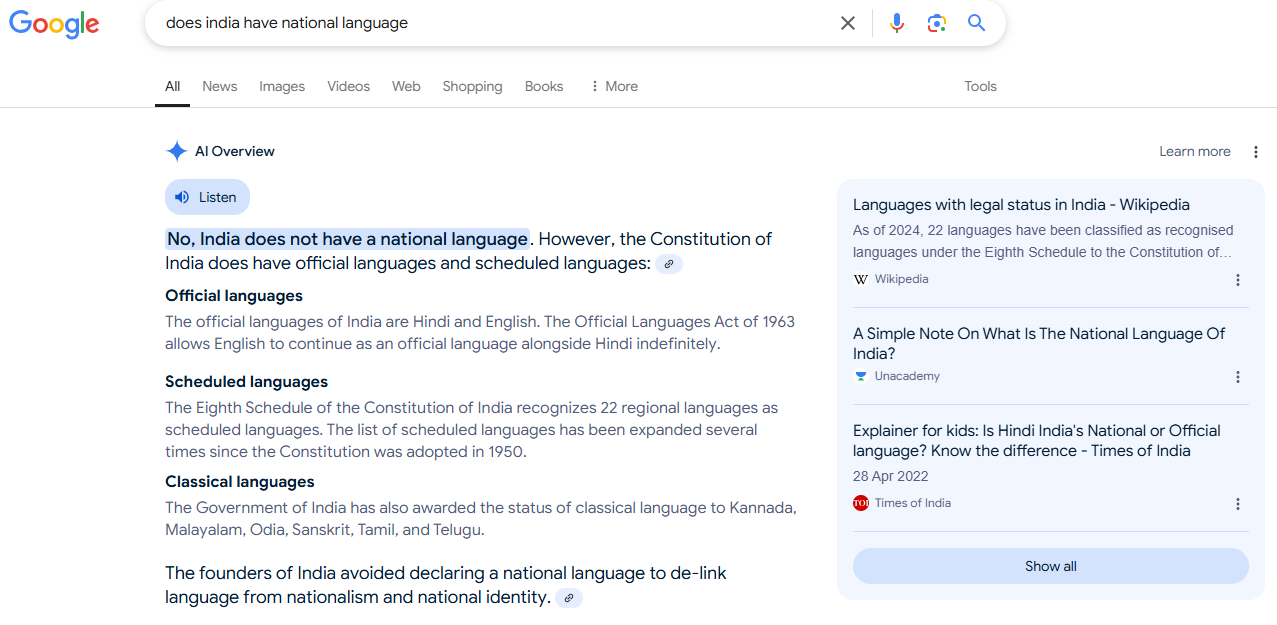hindi is not national language