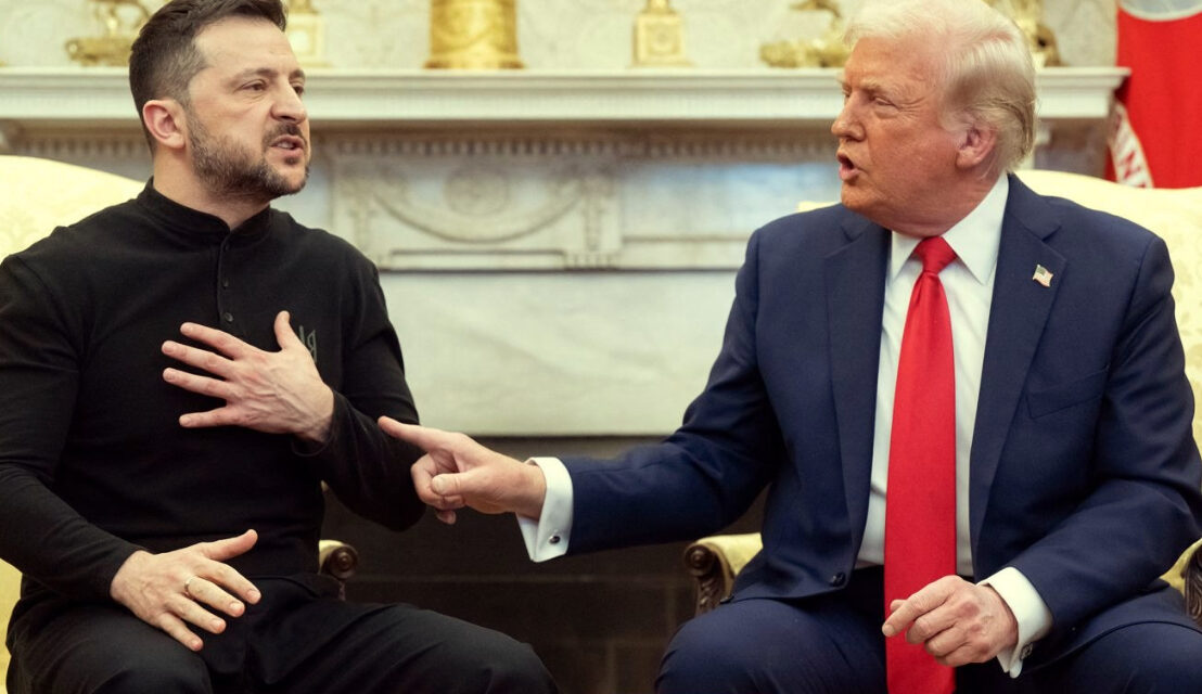A tense moment inside the Oval Office as former U.S. President Donald Trump and Ukrainian President Volodymyr Zelenskyy engage in a heated discussion, with Vice President JD Vance watching closely. The meeting, meant to strengthen U.S.-Ukraine relations, takes an unexpected turn as tensions rise