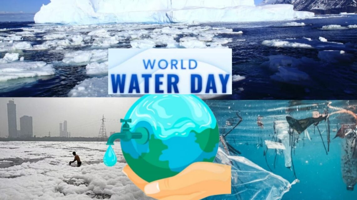 An aerial view of a glacier melting into a river, symbolizing the theme of World Water Day 2025: Glacier Preservation. The image highlights the importance of glaciers as vital freshwater resources for billions of people.