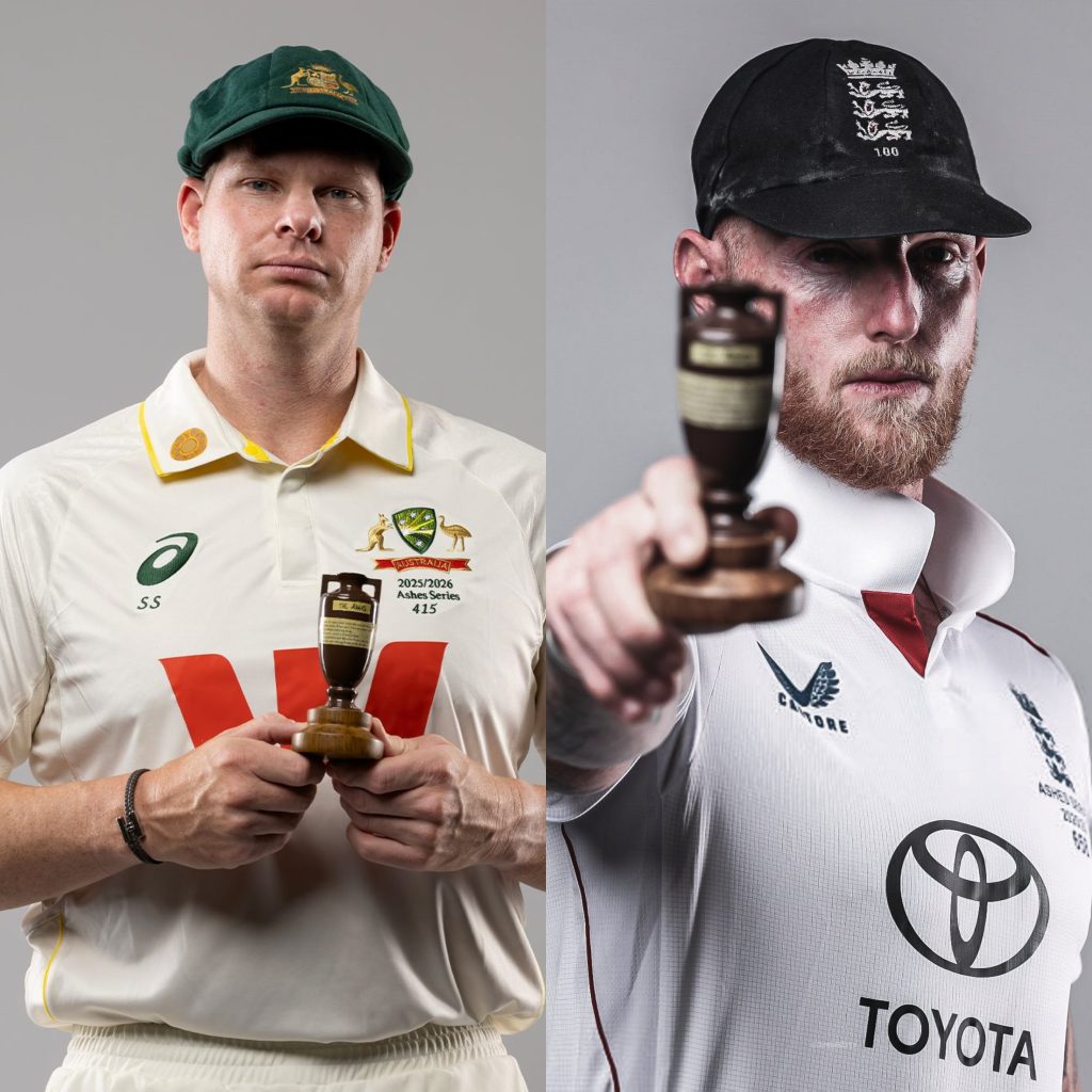 Australia captain Steve Smith and England Captain Ben Stokes with Ashes